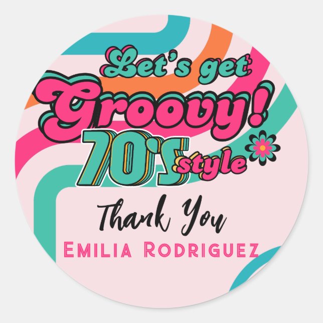 Custom 70's Retro Disco Birthday Boogie Groovy  Classic Round Sticker (Front)