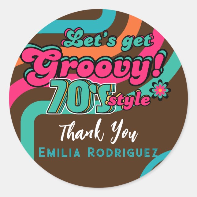 Custom 70's Retro Disco Birthday Boogie Groovy  Classic Round Sticker (Front)