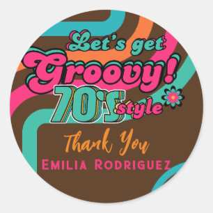 Custom 70's Retro Disco Birthday Boogie Groovy  Classic Round Sticker
