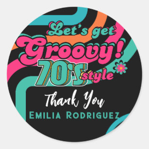 Custom 70's Retro Disco Birthday Boogie Groovy  Classic Round Sticker