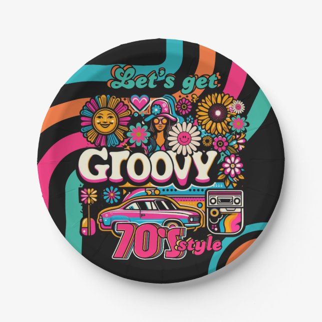 Custom 70's Retro Disco Birthday Boogie Groovy  Paper Plate (Front)