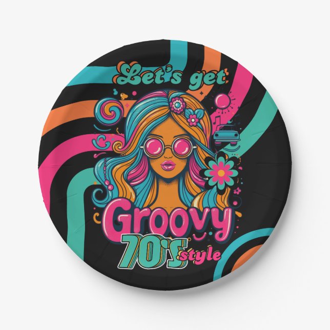 Custom 70's Retro Disco Birthday Boogie Groovy  Paper Plate (Front)