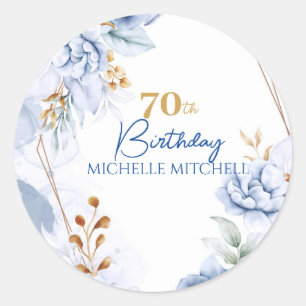 Custom 70th Birthday Blue Gold                   Classic Round Sticker