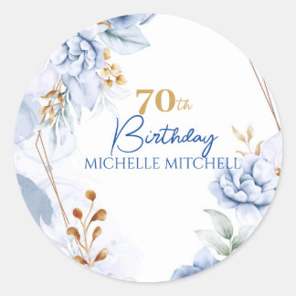 Custom 70th Birthday Blue Gold Classic Round Sticker