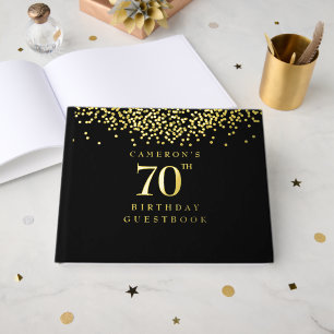Custom 70th birthday elegant black gold guest book