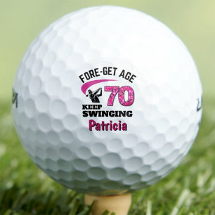 Custom 70th Gift for Grandma Pink FOREget Age 70 Golf Balls