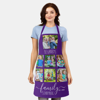 Custom 7 Photo Collage Family Name Quote Purple  Apron