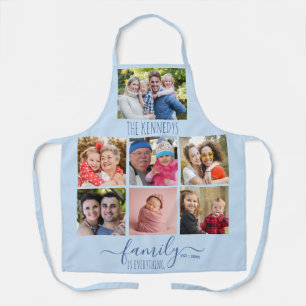 Custom 7 Photo Collage Family Quote Light Blue  Apron