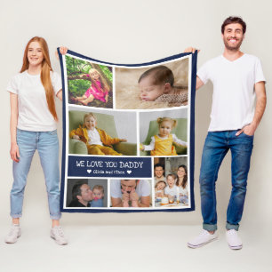 Custom 7 Photo Collage We Love You Daddy Fleece Blanket