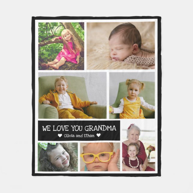 Custom 7 Photo Collage We Love You Grandma Fleece Blanket (Front)