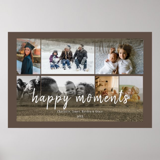 Custom 7 Photos with Gold Abstract Overlay Poster (Front)