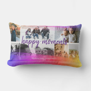 Custom 7 Photos with Unicorn Abstract Overlay Lumbar Cushion