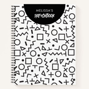 Custom 80's 90's Black White Retro Shapes Pattern Notebook