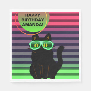 Custom 80's Retro Black Cat Throwback Napkin