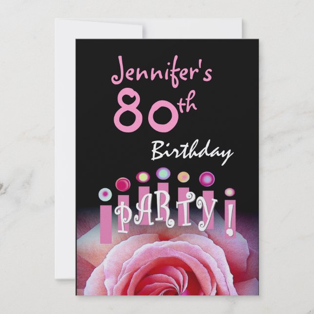 Custom 80th Birthday Party Invitation Pink Candles (Front)