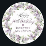 Custom 80th Birthday Purple Lilac Envelope Seal<br><div class="desc">Add a special touch to your invitation envelopes with this Happy 80th Birthday envelope seal. In minutes you can easily add the birthday celebrant's name to make it even more special. The soft watercolor lilac wreath is perfect for a spring birthday or a woman who just loves lilacs. The calligraphy...</div>