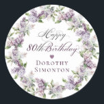 Custom 80th Birthday Purple Lilac Envelope Seal<br><div class="desc">Add a special touch to your invitation envelopes with this Happy 80th Birthday envelope seal. In minutes you can easily add the birthday celebrant's name to make it even more special. The soft watercolor lilac wreath is perfect for a spring birthday or a woman who just loves lilacs. The calligraphy...</div>