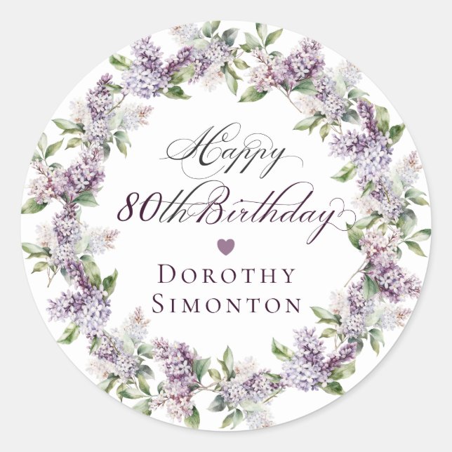 Custom 80th Birthday Purple Lilac Envelope Seal (Front)