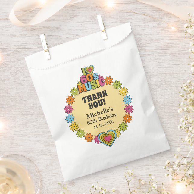 Custom 80th Birthday Retro 60s Music Theme Favour Bag (Clipped)