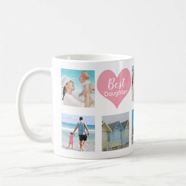 Custom 8 Photo Best Daughter Collage Coffee Mug (Left)