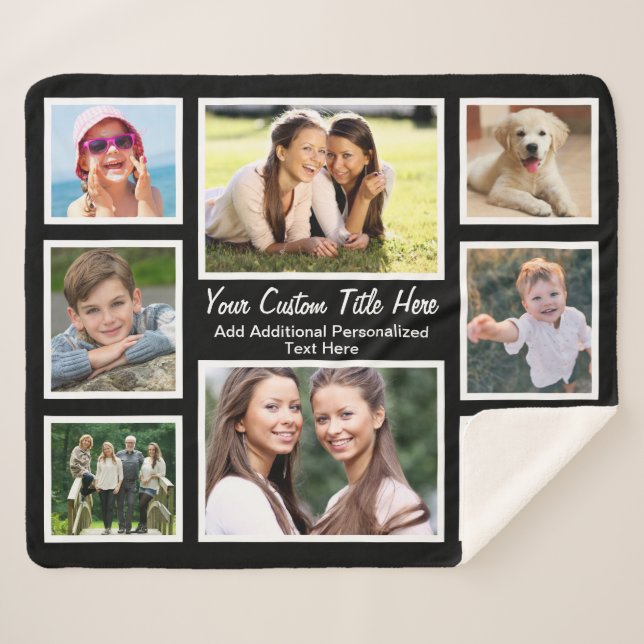 Custom 8 Photo Collage Black Sherpa Blanket (Front (Horizontal))