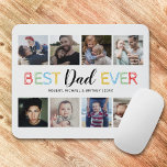 Custom 8 Photo Collage Dad Office Mouse Pad<br><div class="desc">Cute daddy picture plaque featuring a plain white background that can be changed to any colour,  8 family photo collage,  a colourful "best dad ever" typographic design,  and the kids names.</div>