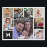 Custom 8 Photo Collage Family Name Monogram Black Faux Canvas Print<br><div class="desc">Unique and modern family photo collage canvas art personalised with monogram initial , family name and established year. Add 8 favourite pictures to make it a special keepsake.</div>
