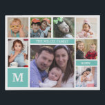 Custom 8 Photo Collage Family Name Monogram Green Faux Canvas Print<br><div class="desc">Unique and modern family photo collage canvas art personalised with monogram initial , family name and established year. Add 8 favourite pictures to make it a special keepsake.</div>
