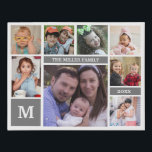 Custom 8 Photo Collage Family Name Monogram Grey Faux Canvas Print<br><div class="desc">Unique and modern family photo collage canvas art personalised with monogram initial , family name and established year. Add 8 favourite pictures to make it a special keepsake.</div>