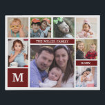 Custom 8 Photo Collage Family Name Monogram Red Faux Canvas Print<br><div class="desc">Unique and modern family photo collage canvas art personalised with monogram initial , family name and established year. Add 8 favourite pictures to make it a special keepsake.</div>