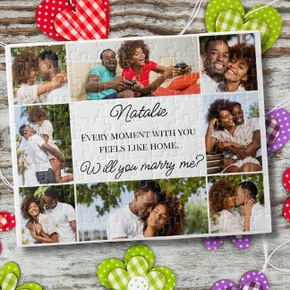 Custom 8 Photo Collage Will You Marry Me Proposal Jigsaw Puzzle
