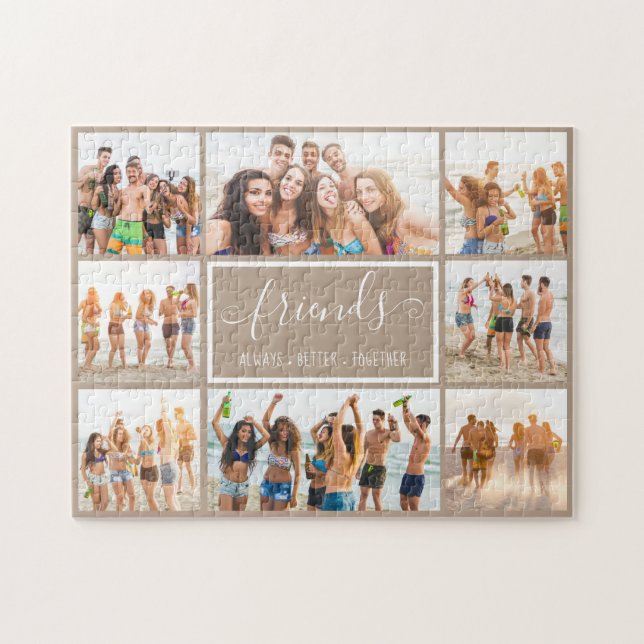 Custom 8 Photo Collage With Cute Script Caption Jigsaw Puzzle (Horizontal)