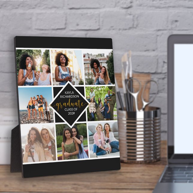 Custom 8 Photo Grid Collage Gold Graduate Plaque (Creator Uploaded)