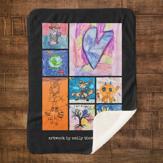 Custom 8 Photo Kids' Art Keepsake Sherpa Blanket
