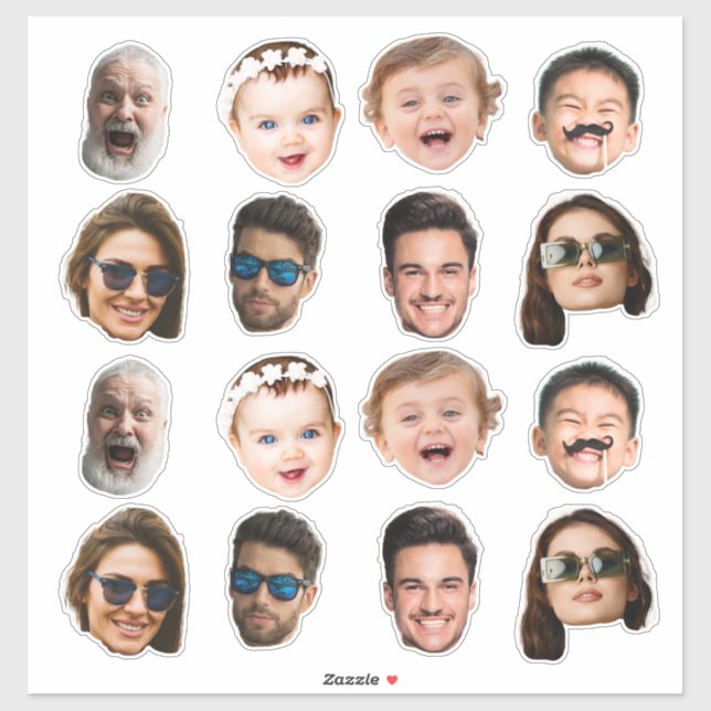 Custom 8 Photos Faces Waterproof Vinyl Stickers (Sheet)