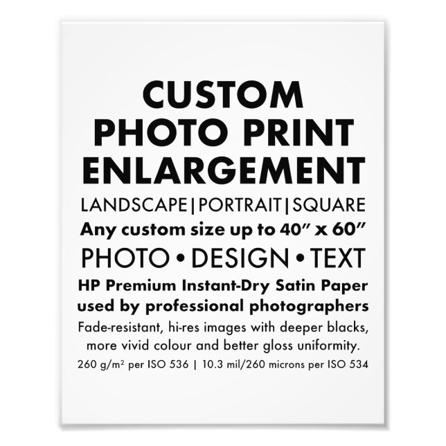 Custom 8"x10" Portrait Photo Enlargement Print (Front)