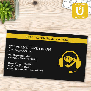 Custom 911 Dispatcher Modern Thin Gold Line Logo Magnetic Business Card
