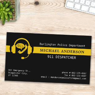 Custom 911 Dispatcher Simple Thin Gold Line Logo Business Card