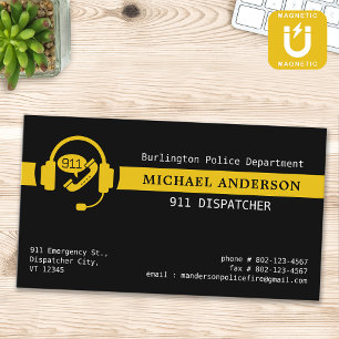 Custom 911 Dispatcher Simple Thin Gold Line Logo Magnetic Business Card