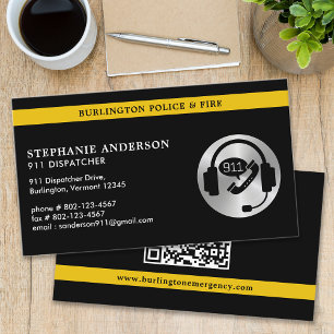 Custom 911 Dispatcher Thin Gold Line Logo QR Code Business Card