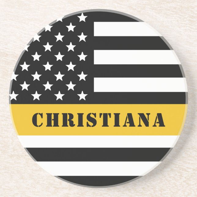 Custom 911 Dispatcher USA Flag Thin Gold Line Coaster (Front)