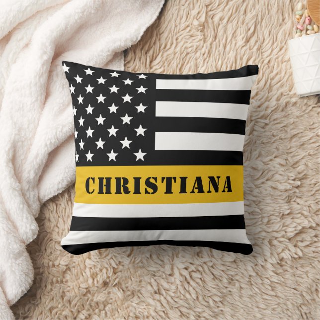 Custom 911 Dispatcher USA Flag Thin Gold Line Cushion (Blanket)