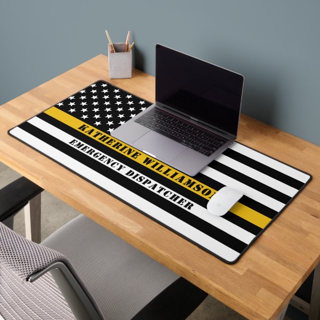 Custom 911 Dispatcher USA Flag Thin Gold Line Desk Mat (Office 2)