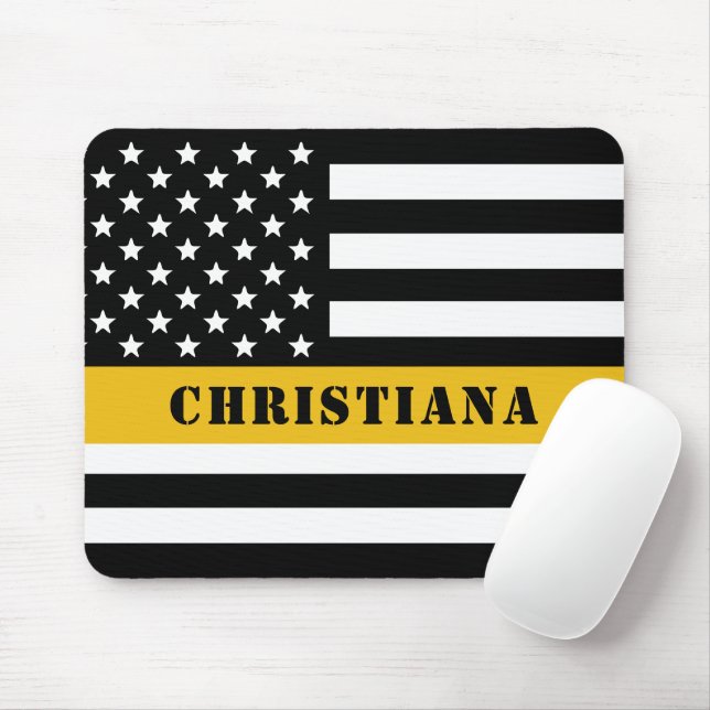Custom 911 Dispatcher USA Flag Thin Gold Line Mouse Pad (With Mouse)
