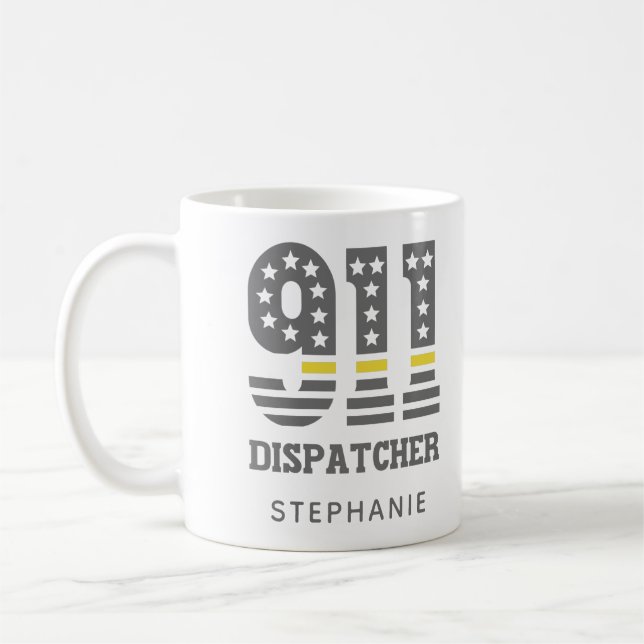 Custom 911 Dispatcher USA Flag Thin Yellow Line Coffee Mug (Left)