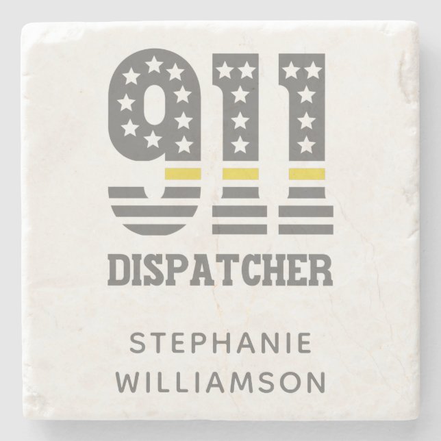 Custom 911 Dispatcher USA Flag Thin Yellow Line  Stone Coaster (Front)
