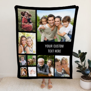 Custom 9 Photo Collage Black Sherpa Blanket