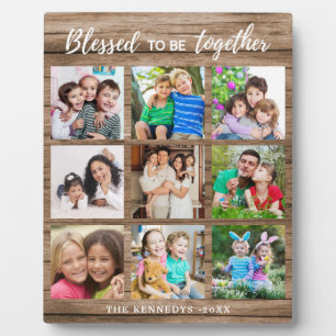 Custom 9 Photo Collage Blessed Family Quote Wood Plaque