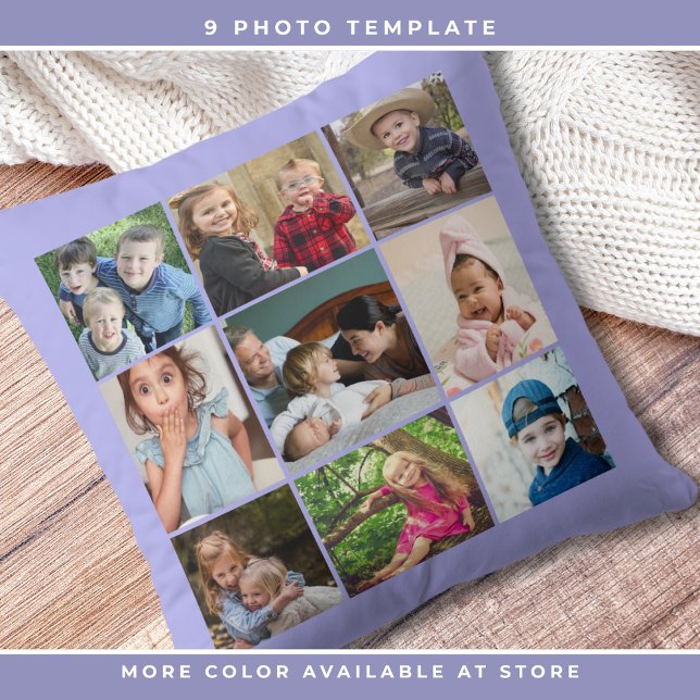 Custom 9 Photo Collage Family Keepsake Periwinkle Cushion (Creator Uploaded)