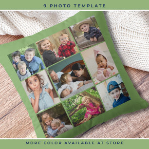 Custom 9 Photo Collage Family Keepsake Pista Green Cushion